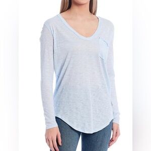 Free People We The Free Betty Long Sleeve Tee Top Sz M Sky Blue One Pocket